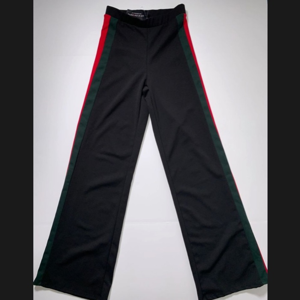 Casual black flare pants with side stripes